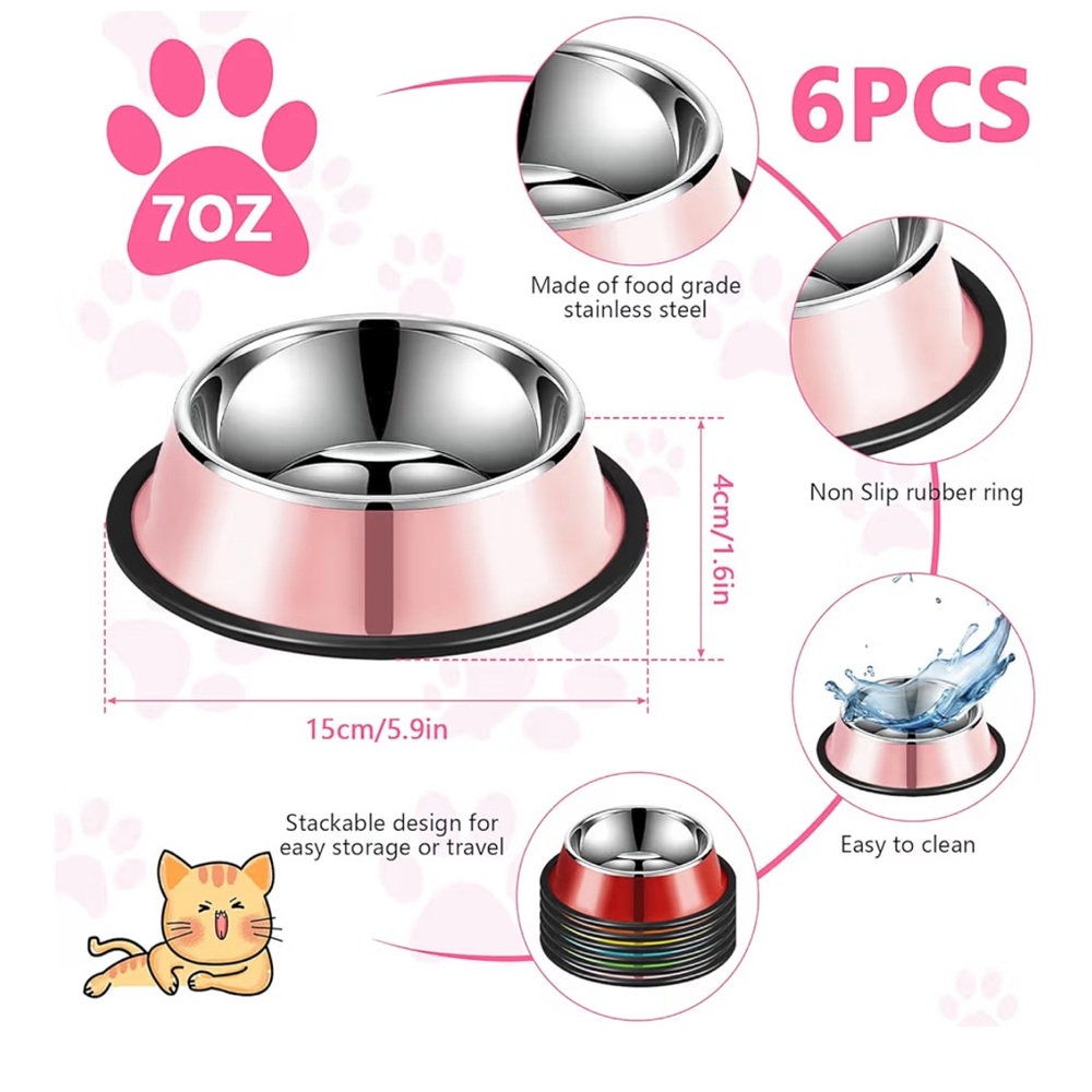 NWT Set of 6 Cats & Dogs Food Nonslip Bowls with Detachable Silicone Base. - Picture 6 of 8